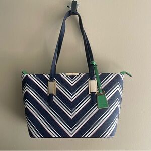 ALDO Nautical Chevron Stripe Large Tote Bag Navy White Green Travel Beach #328
